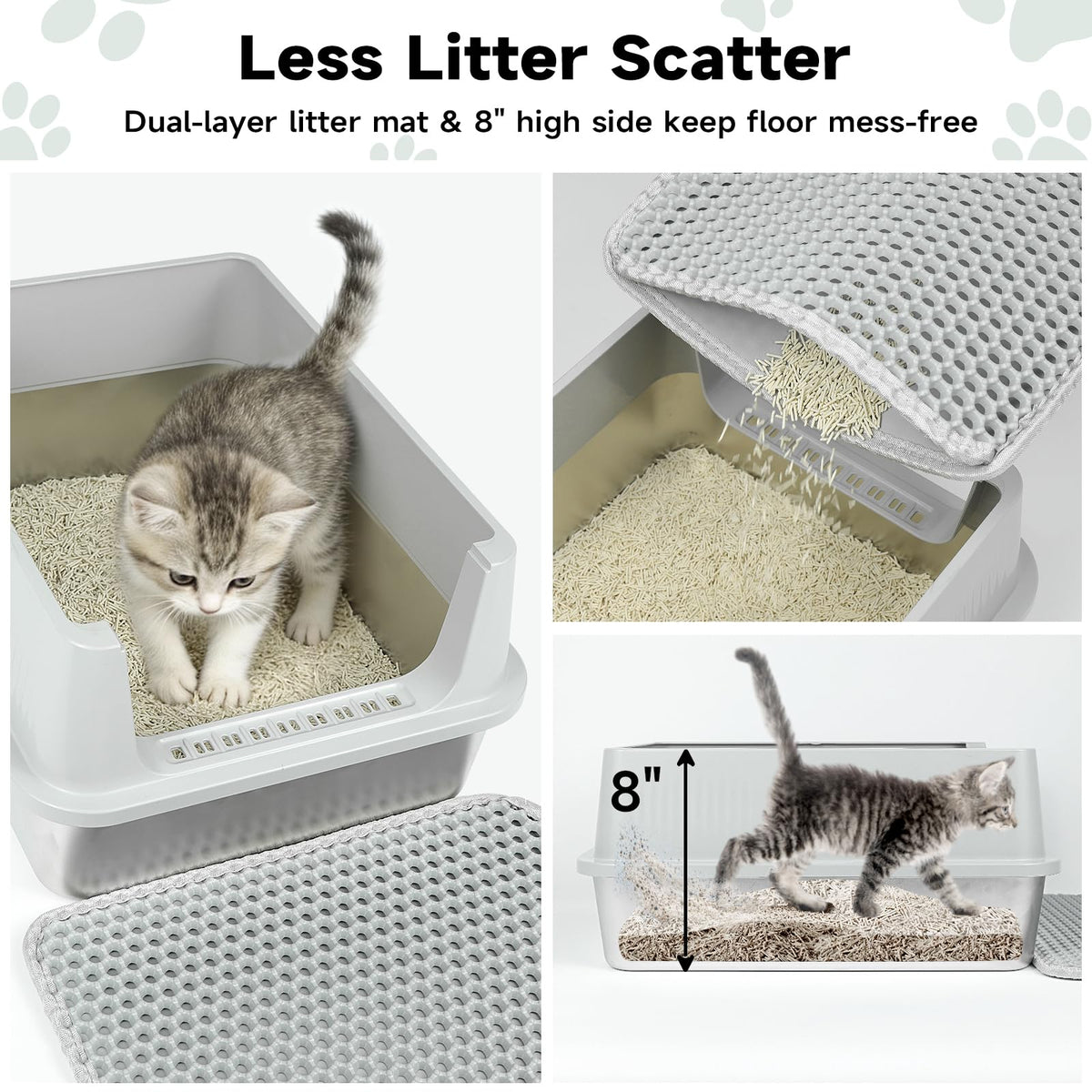 Stainless Steel Cat Litter Box with High Sides, Litter Mat, Scoop E18836