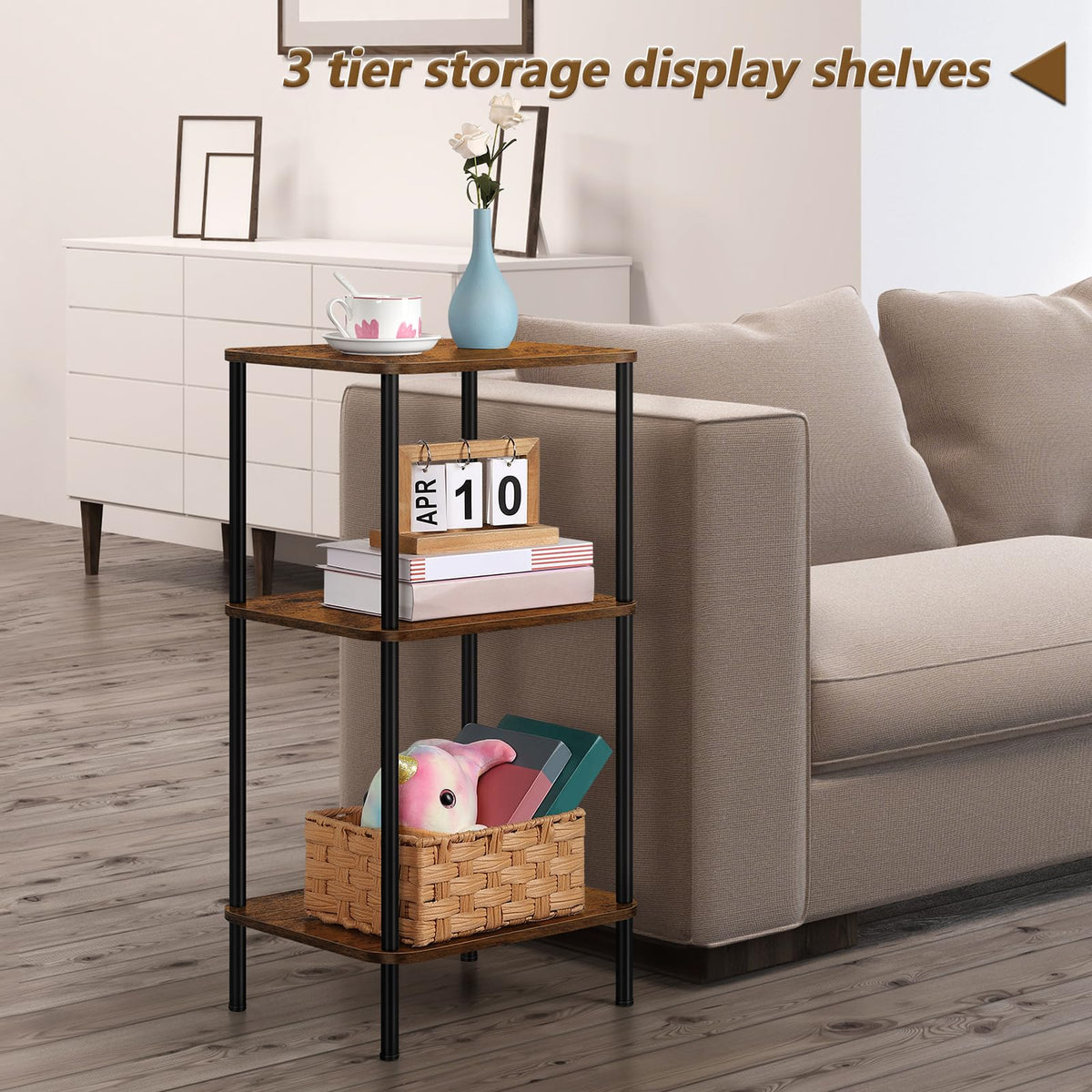 3 Tier Rustic Brown End Table T185249
