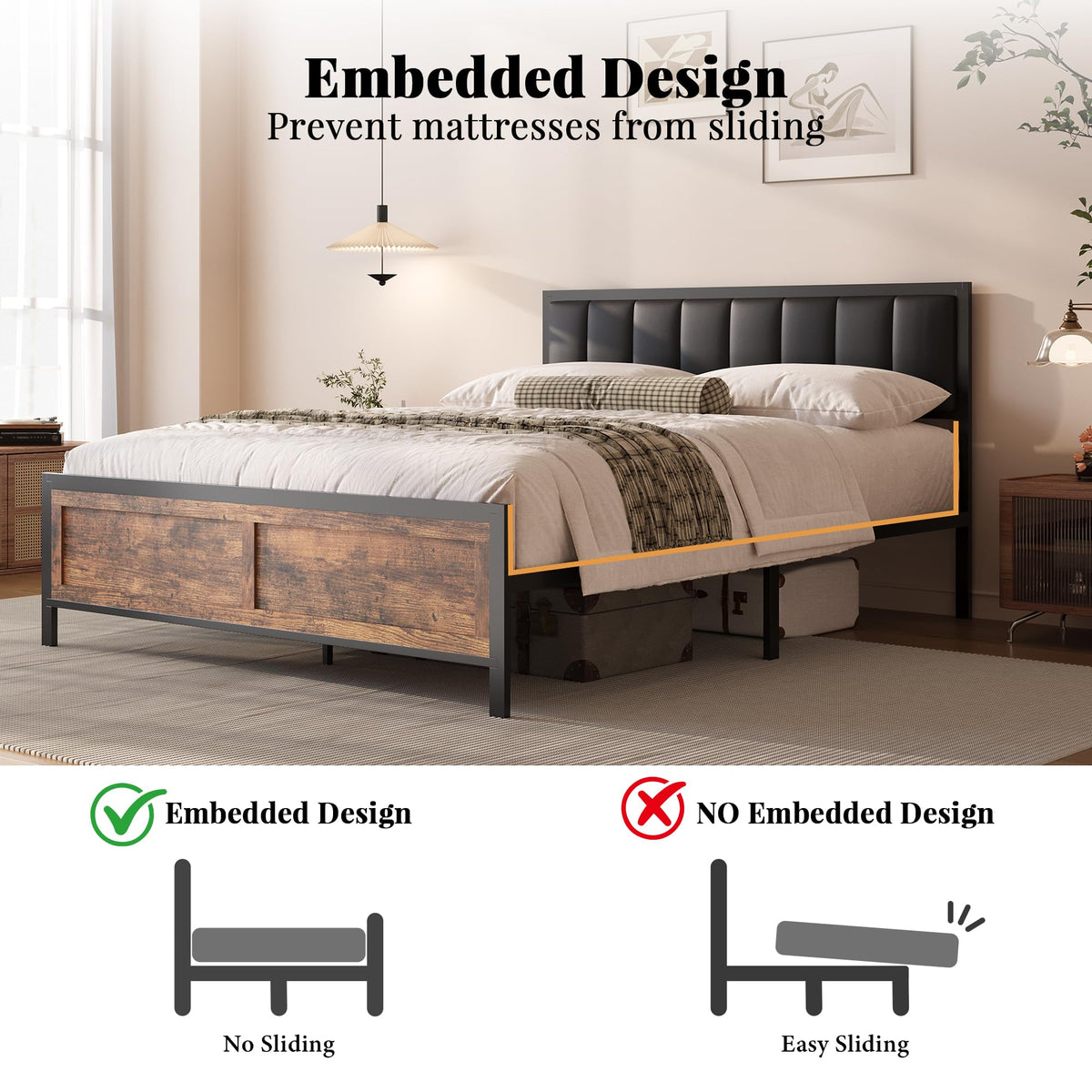 Full Size Metal Bed Frame with Headboard and Footboard I659
