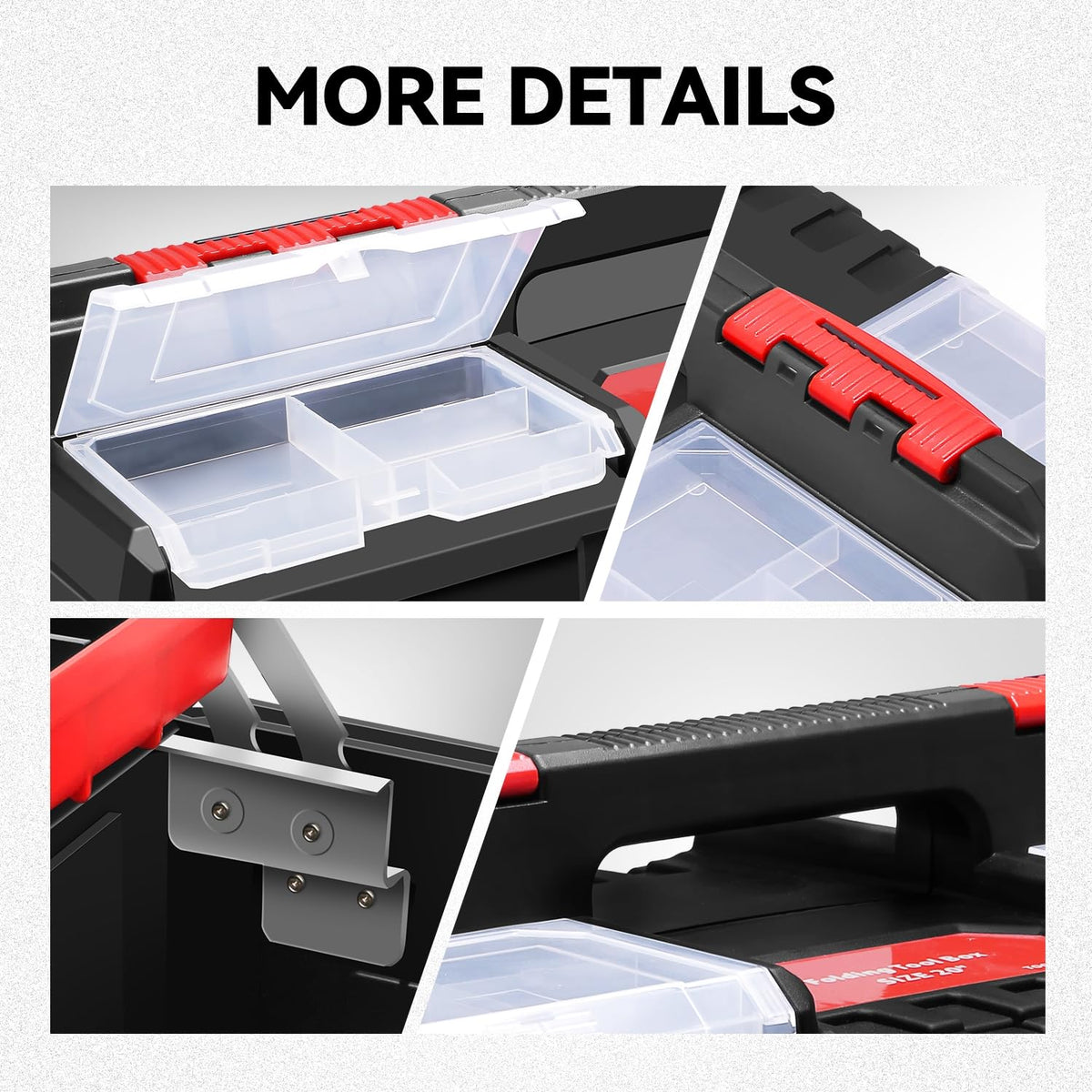 Foldable 2-layer Tool Box with Non-Slip Handle Tray Storage, Red M332188