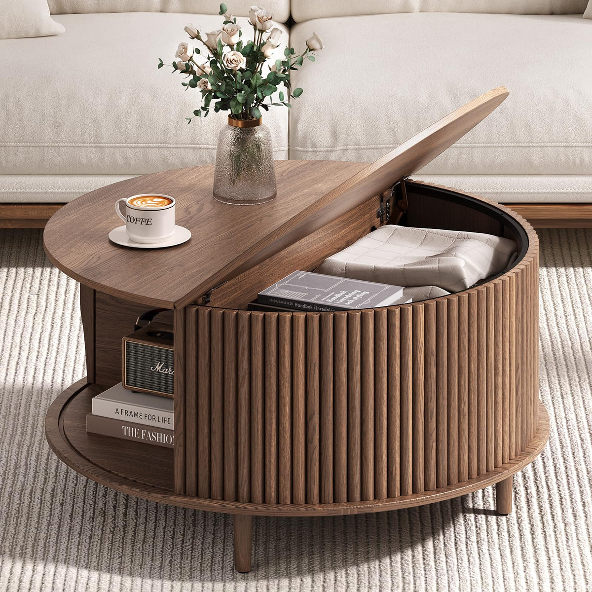 Round Coffee Table with Storage, 31.5", Walnut G3737