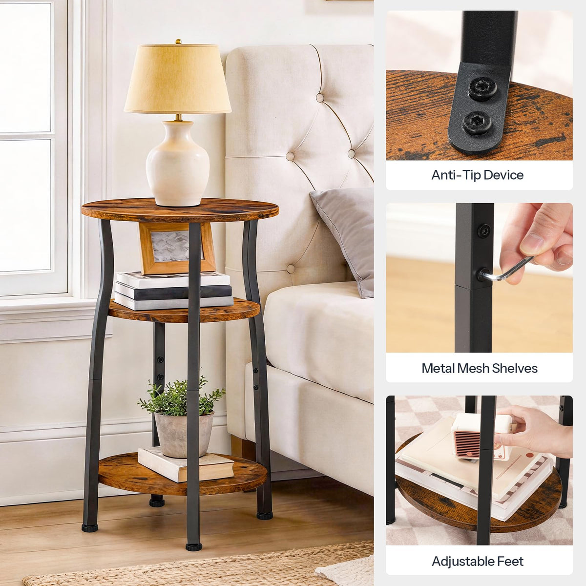 Small Round 3-Tier Storage Side Table K380