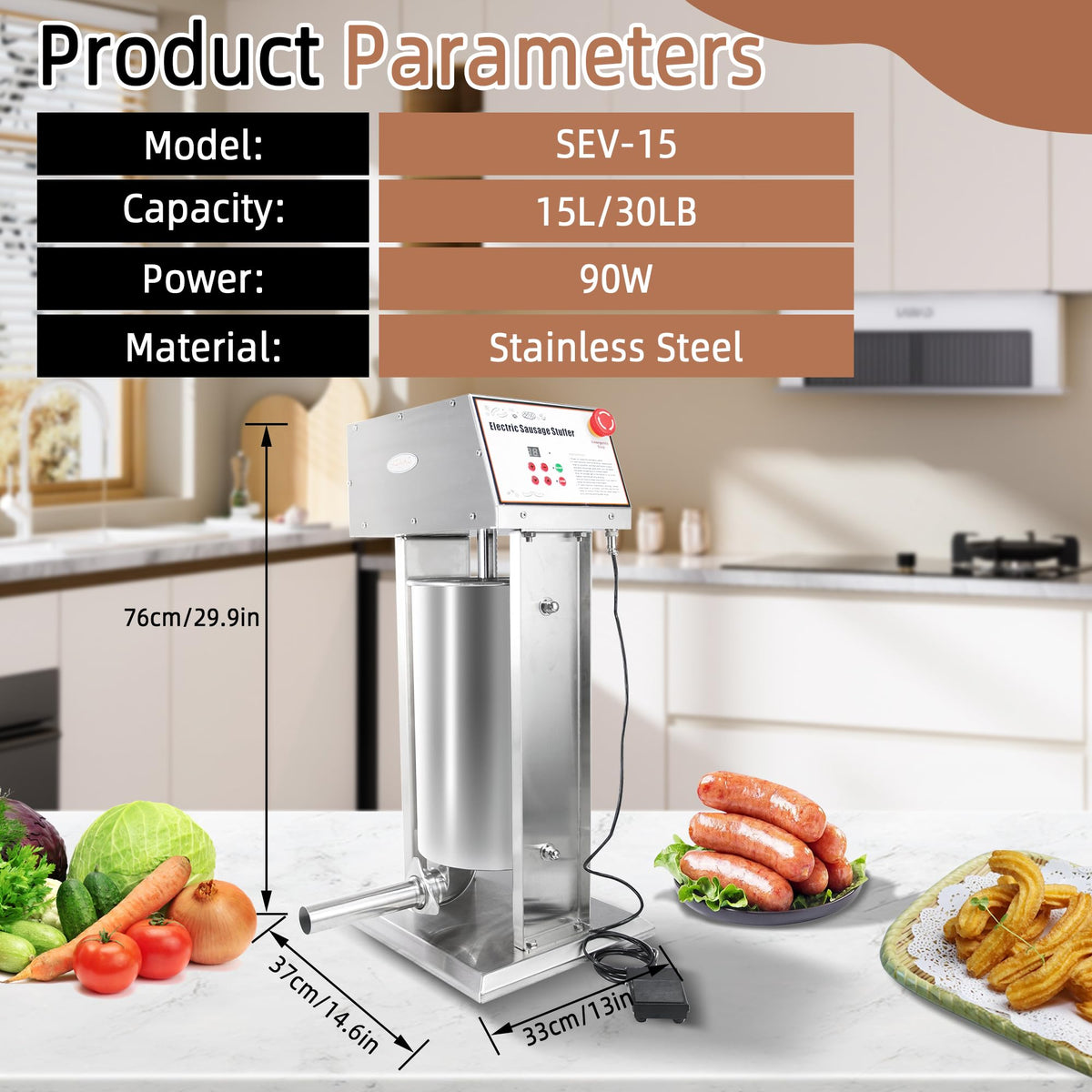 30LB Stainless Steel Electric Sausage Stuffer with 5 Stuffing Tubes X7823