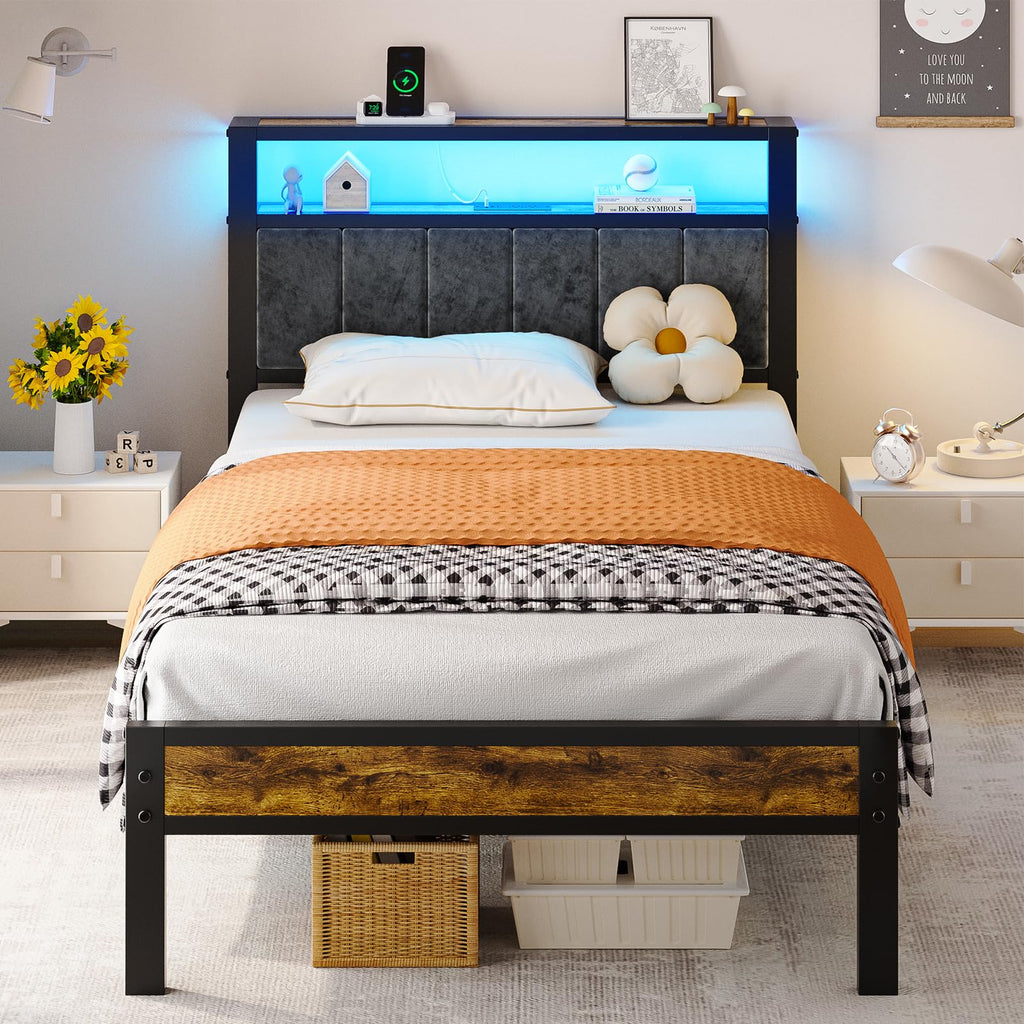 Twin Size Grey Upholstered Bed Frame R309