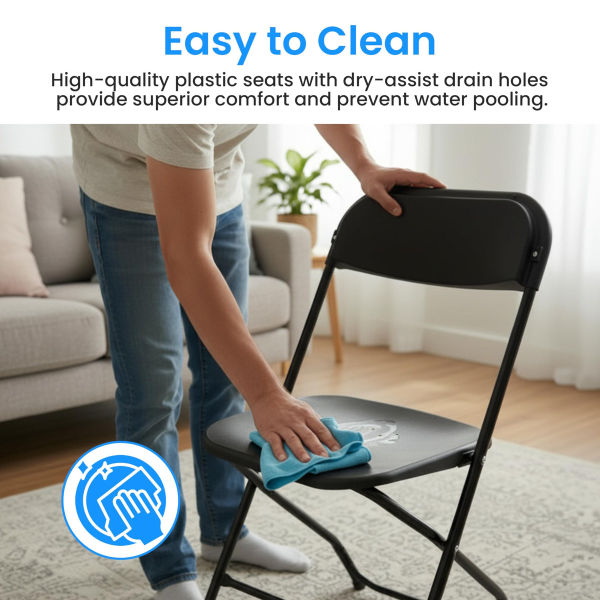 Black 10-Pack Plastic Folding Chair with Metal Frame X34741