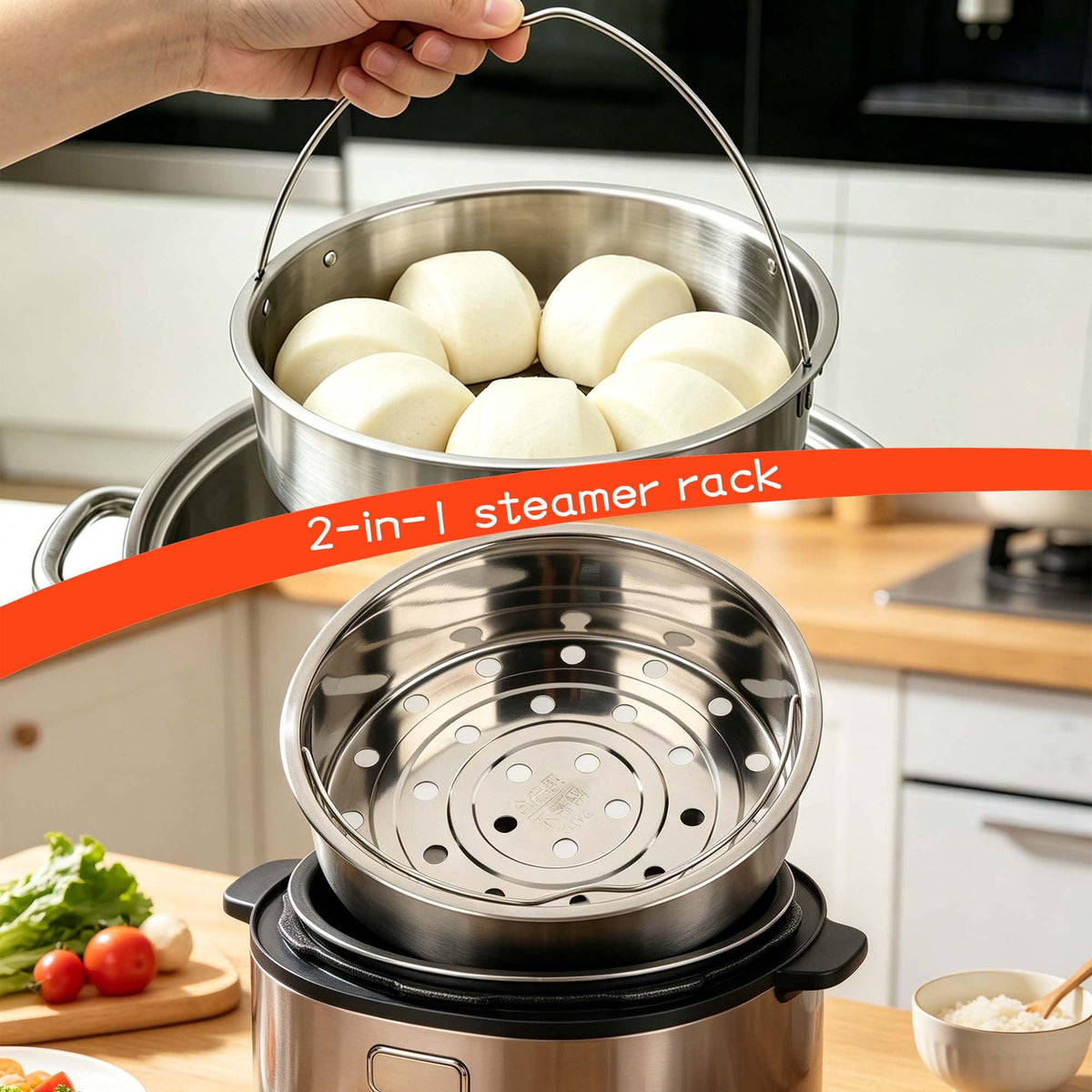 304 Stainless Steel Steamer Basket with Handle Q774695