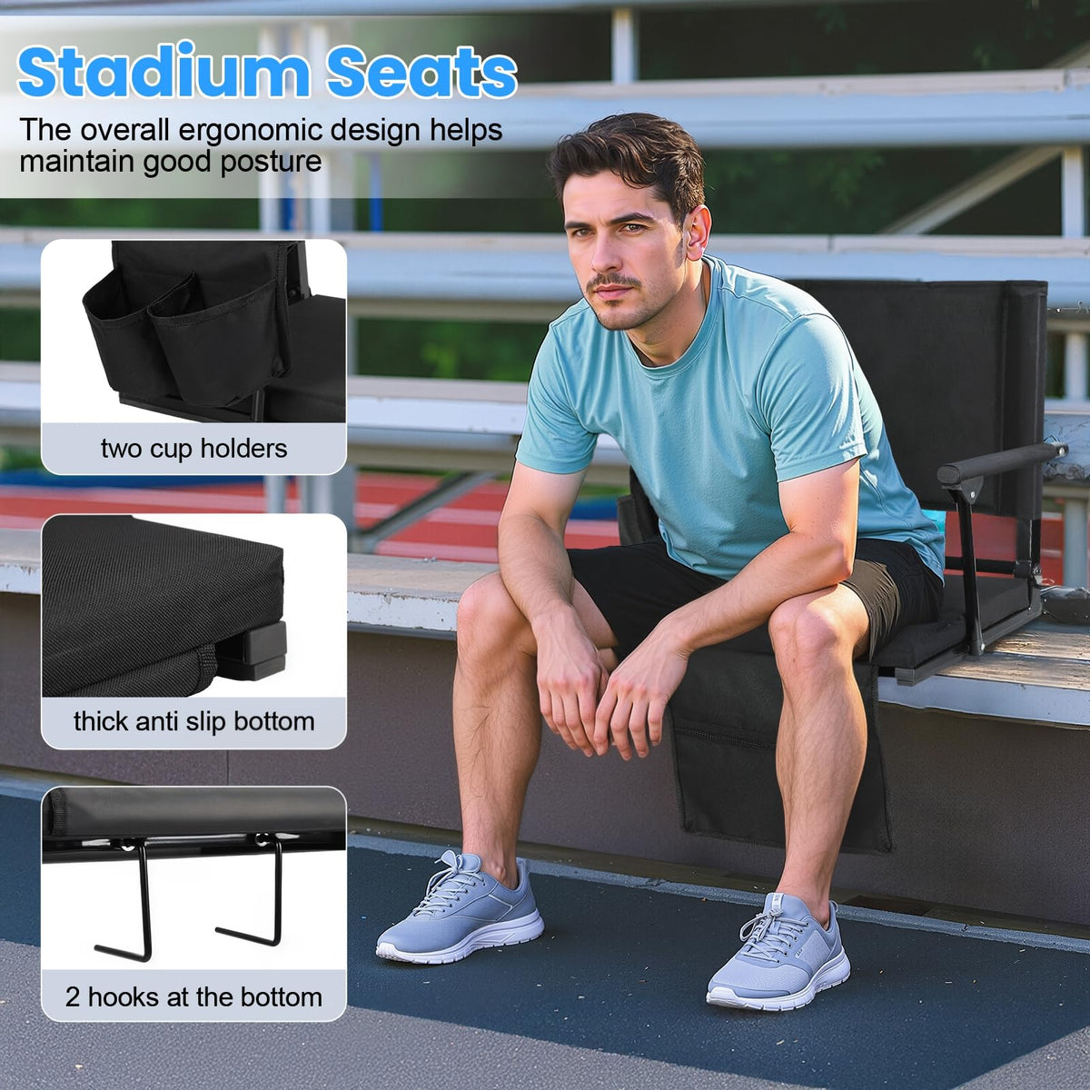 2-Pcs Folding Stadium Seat with Back Support & Cushion H7194