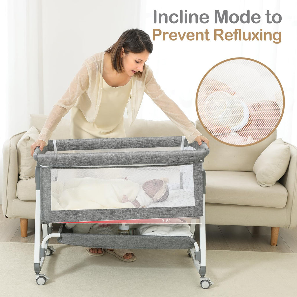 Portable Bedside Bassinet with Waterproof Mattress, Grey Q15811