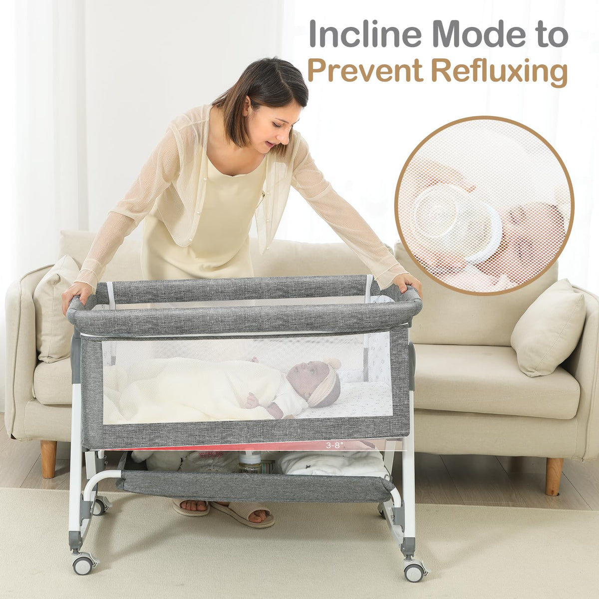 Portable Bedside Bassinet with Waterproof Mattress, Grey Q15811