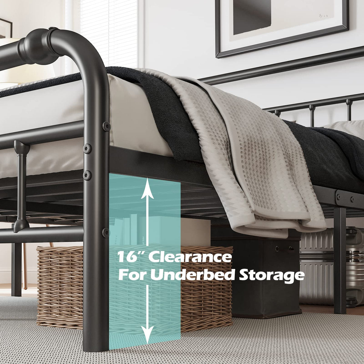 Full Size Metal Bed Frame with Iron Headboard F4406