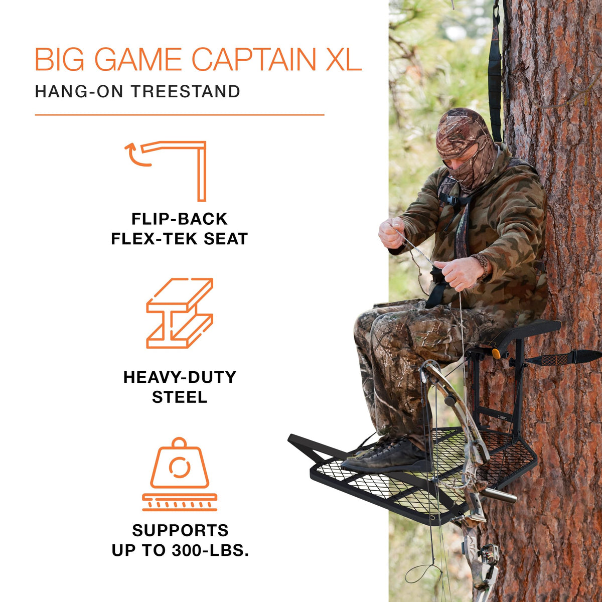 Steel Hang-On Treestand with Flip-Back Seat and Climbing Sticks U9124