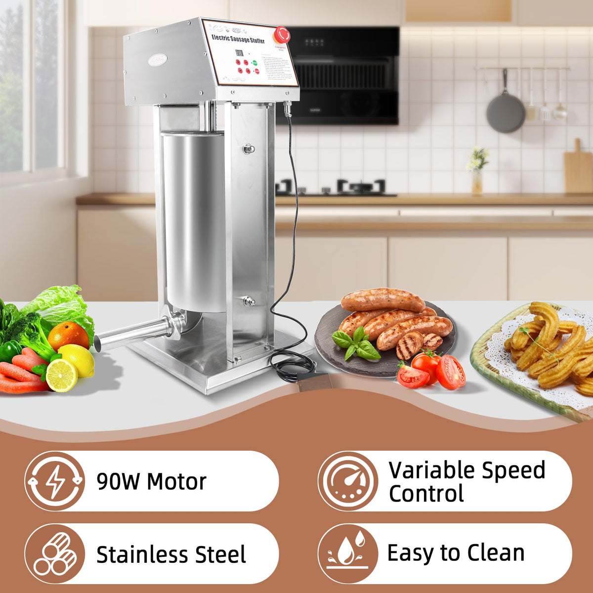 30LB Stainless Steel Electric Sausage Stuffer with 5 Stuffing Tubes X7823