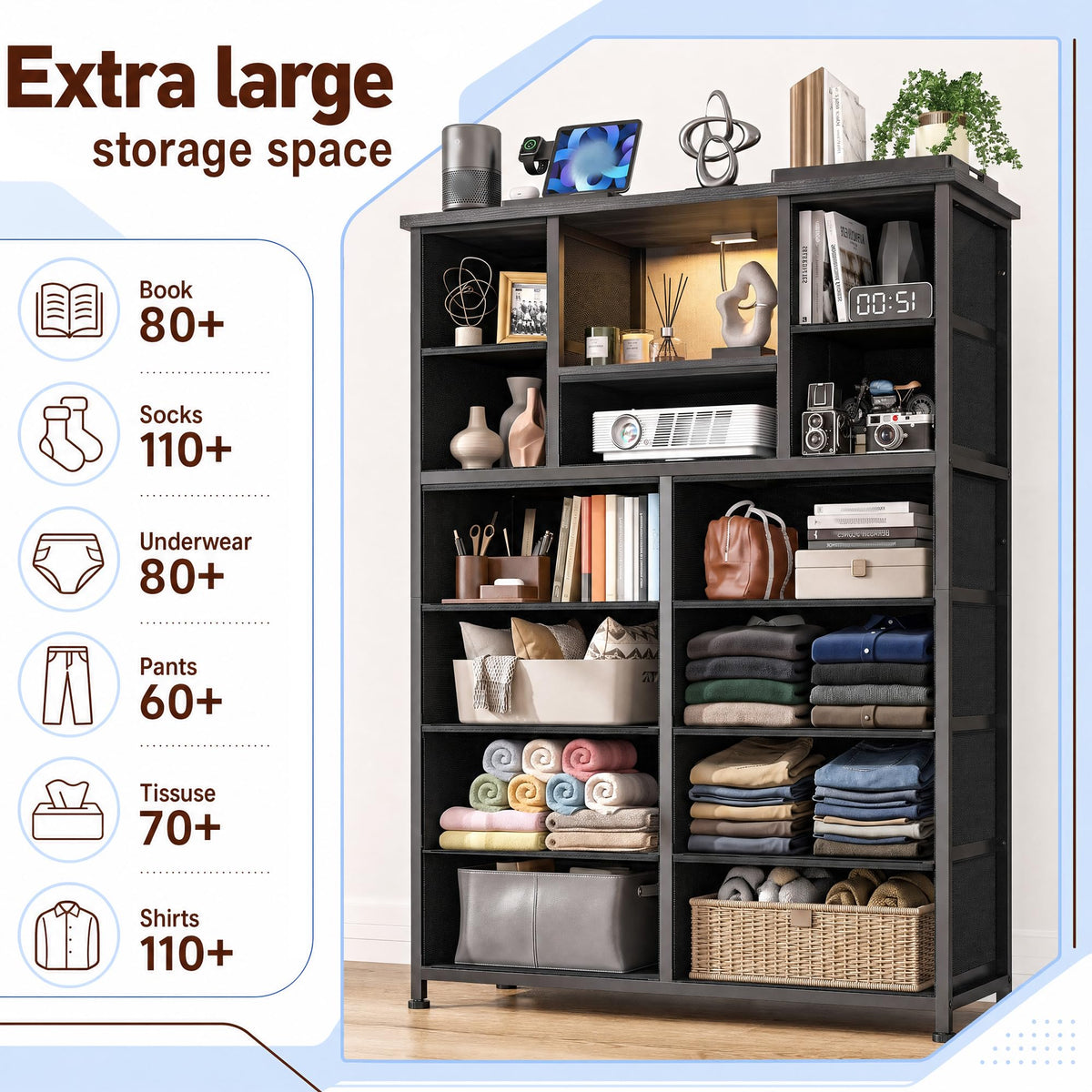 Black 13 Drawer Dresser with Charge Station and LED Light Z371416