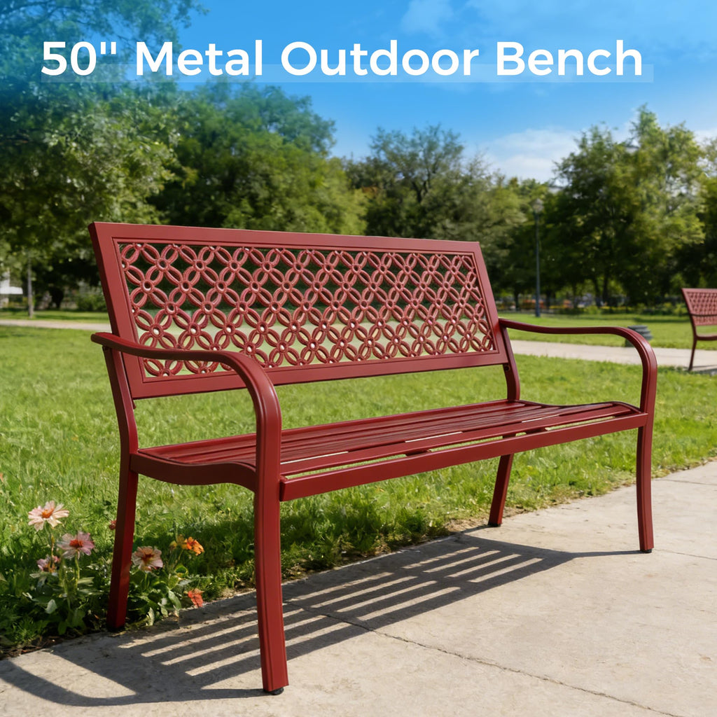 Cherry Red Metal Garden Bench R914878