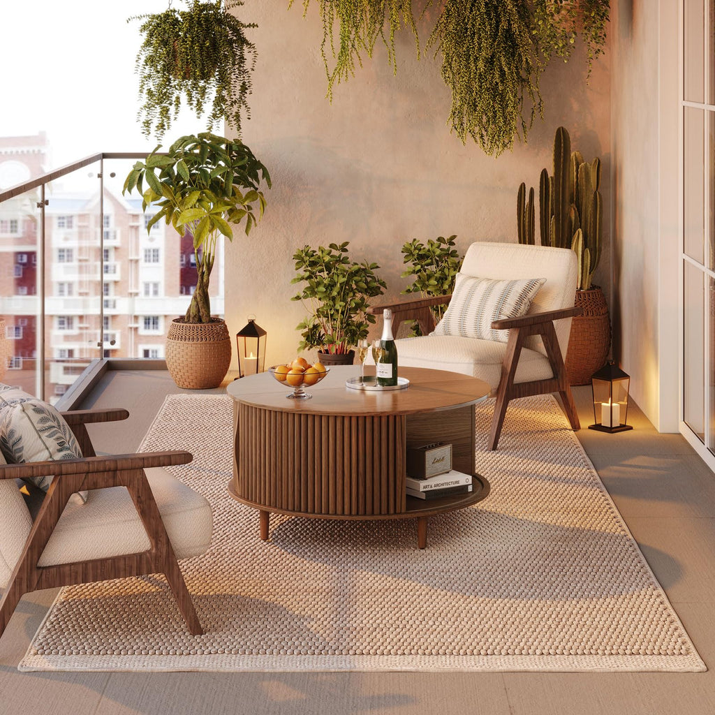 Round Coffee Table with Storage, 31.5", Walnut G3737