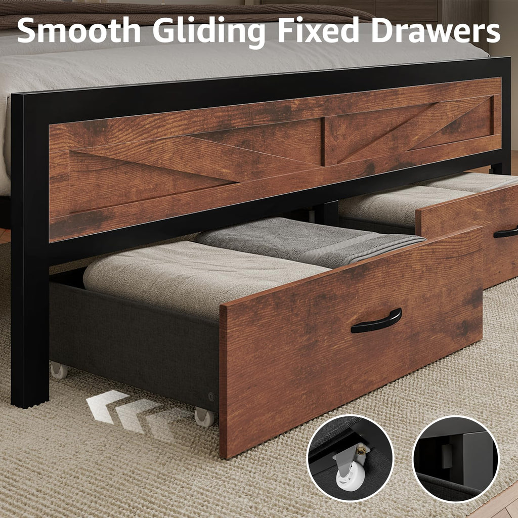 King Size Bed Frame with Storage Drawers and Charging Station Y301219