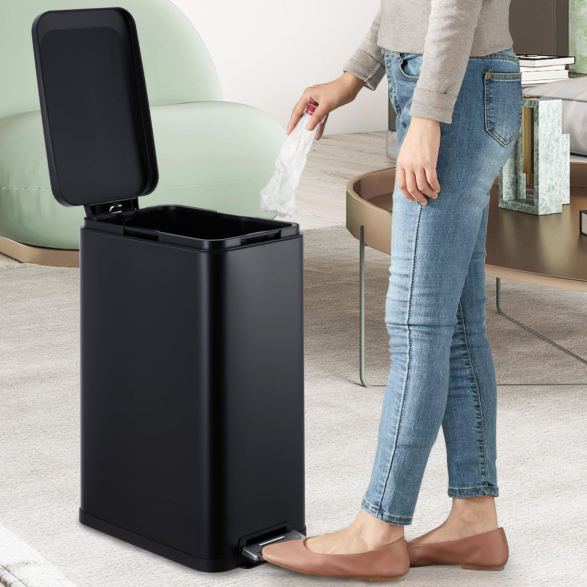 50L Stainless Steel Step Trash Can with Lid J9717
