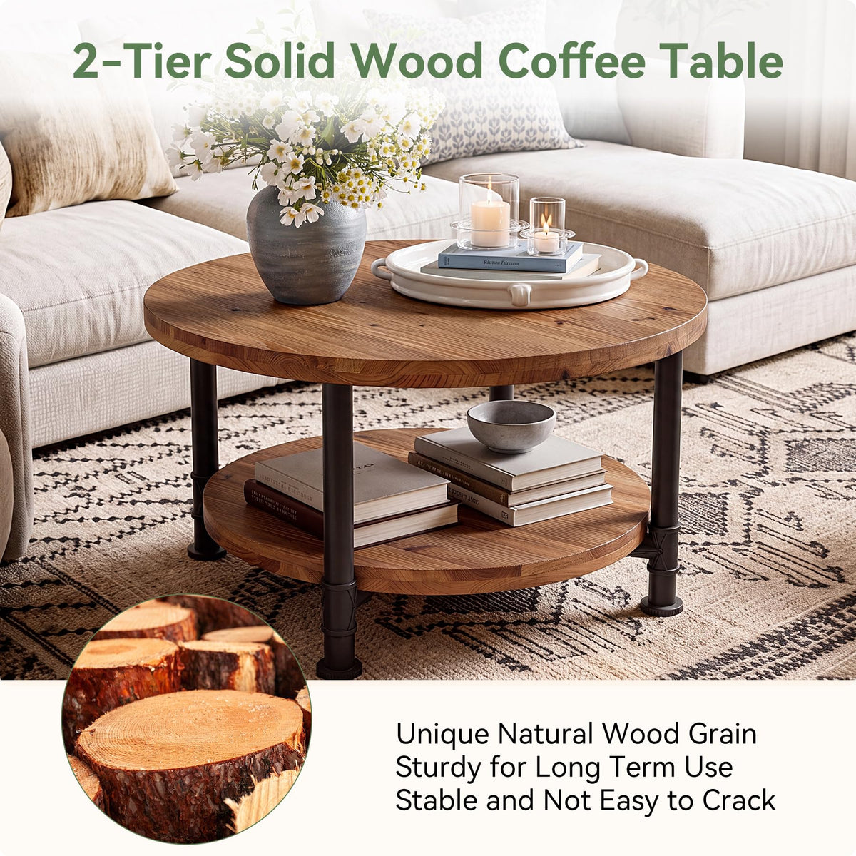 Solid Wood Round Coffee Table D285