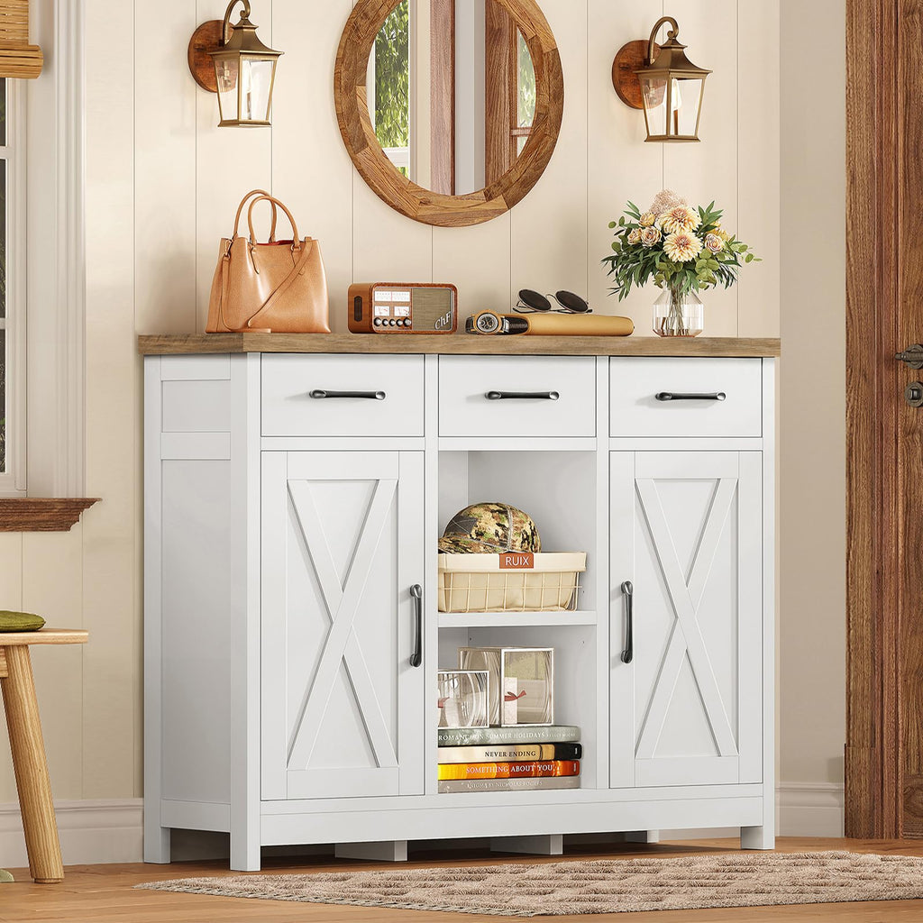 White Storage Cabinet with 3 Drawers and 2 Doors Q72298