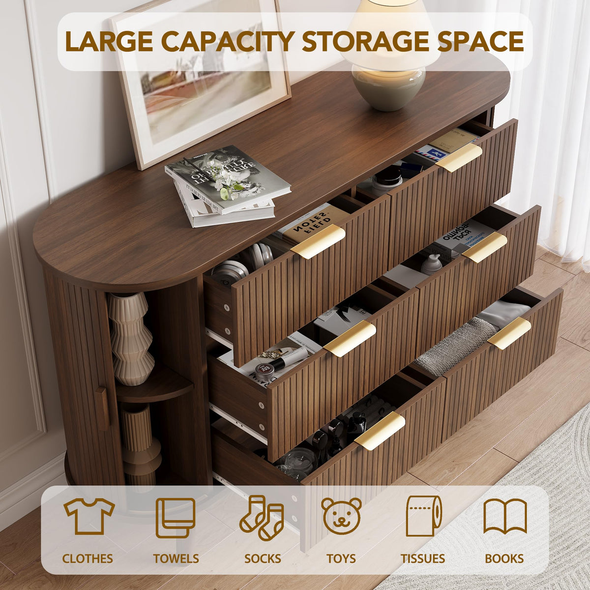 Fluted 6 Drawer Dresser D5431