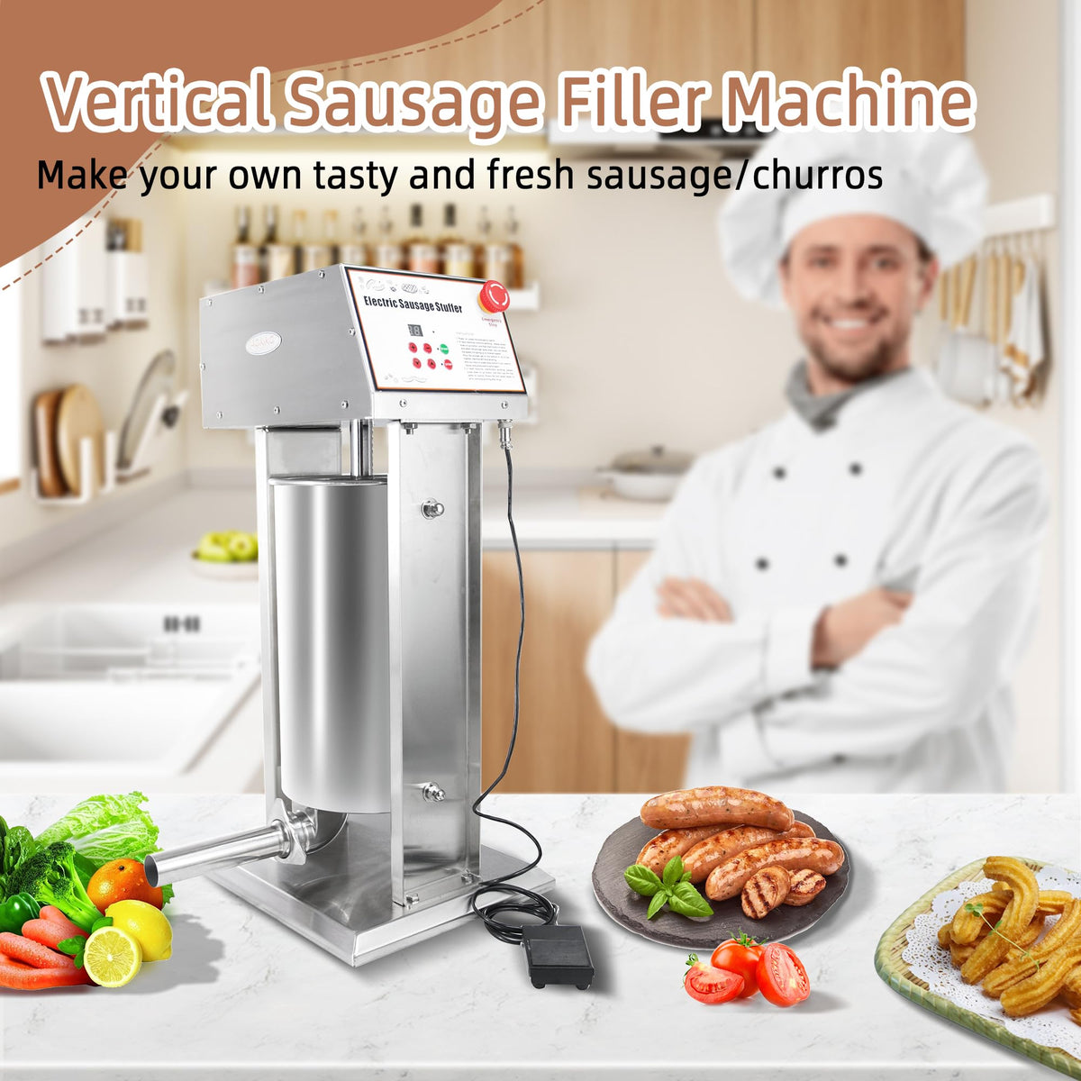 30LB Stainless Steel Electric Sausage Stuffer with 5 Stuffing Tubes X7823