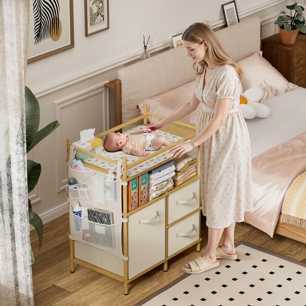 Bamboo Baby Changing Table with 3 Drawers C491