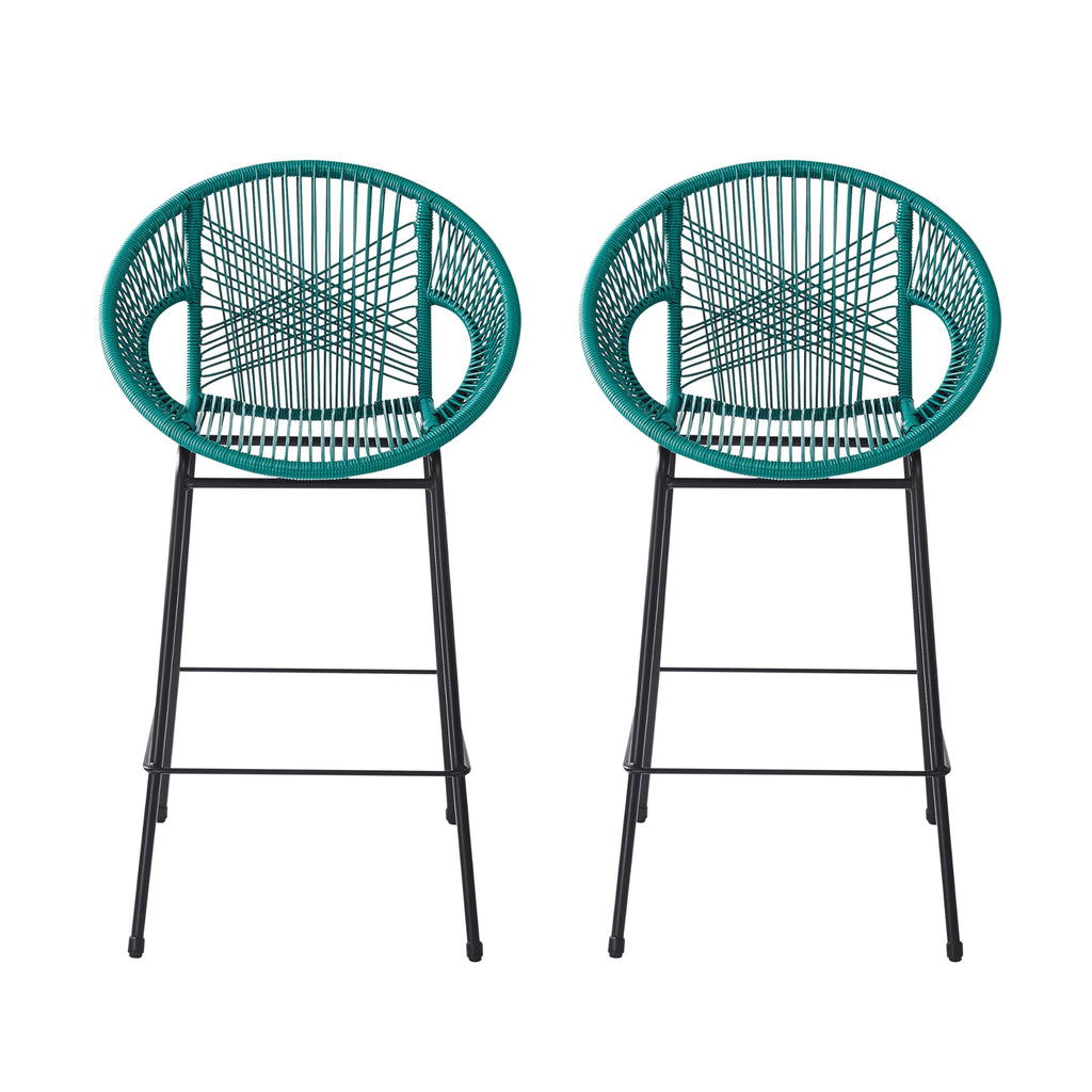 Teal Faux Wicker Outdoor Bar Stool Set of 2 W924813
