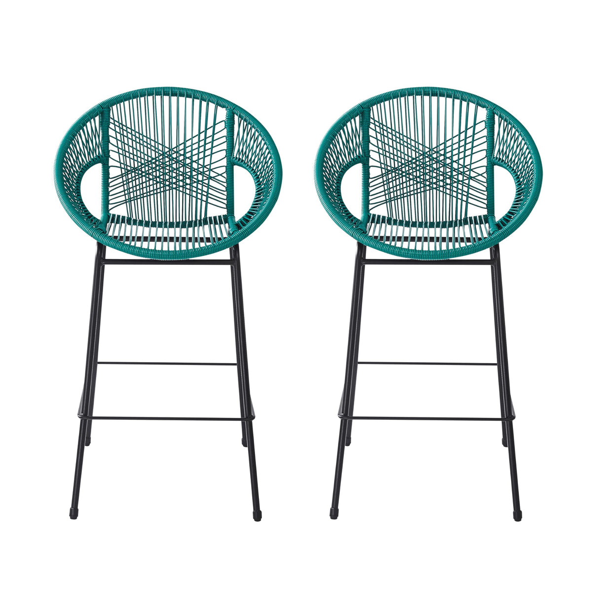 Teal Faux Wicker Outdoor Bar Stool Set of 2 W924813