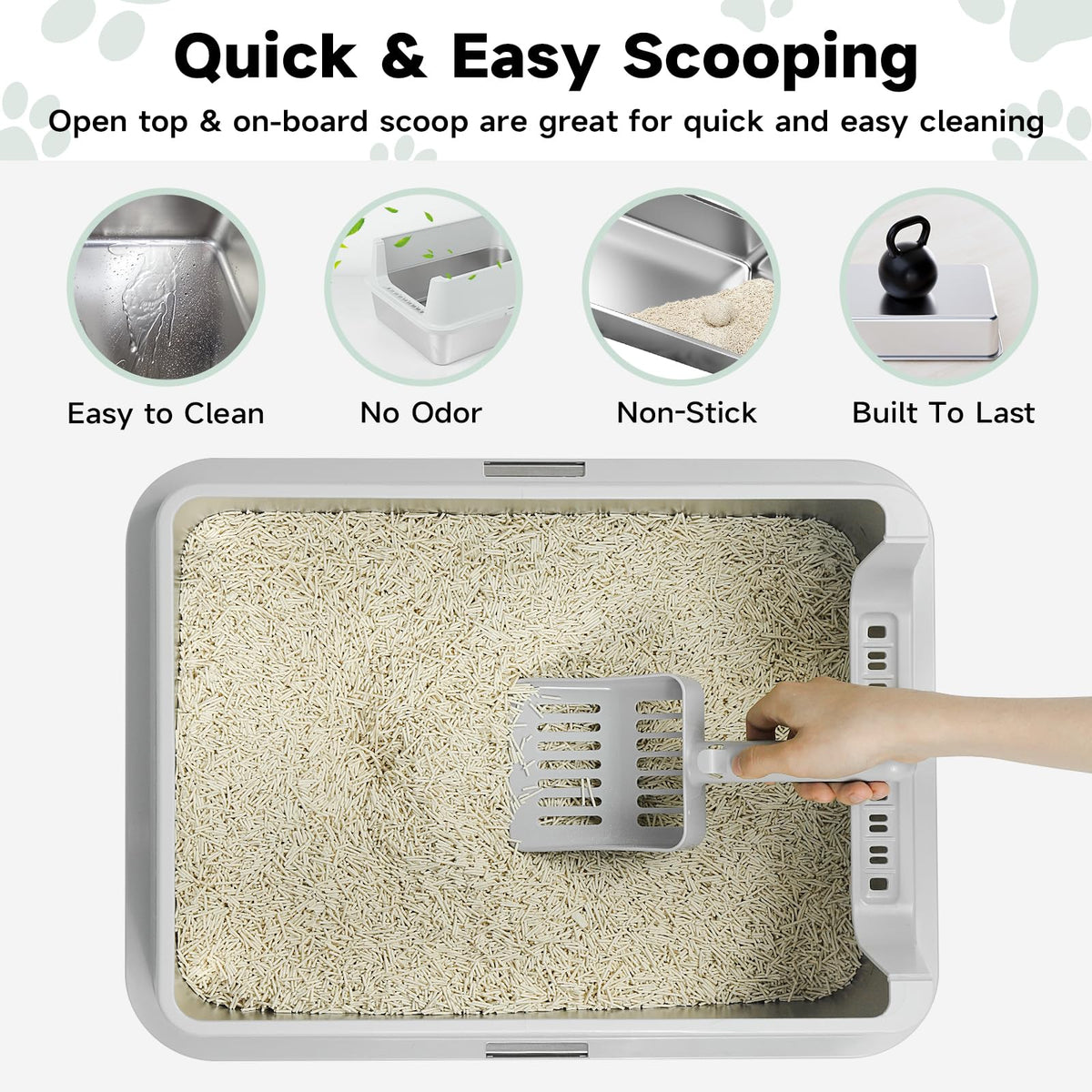 Stainless Steel Cat Litter Box with High Sides, Litter Mat, Scoop E18836