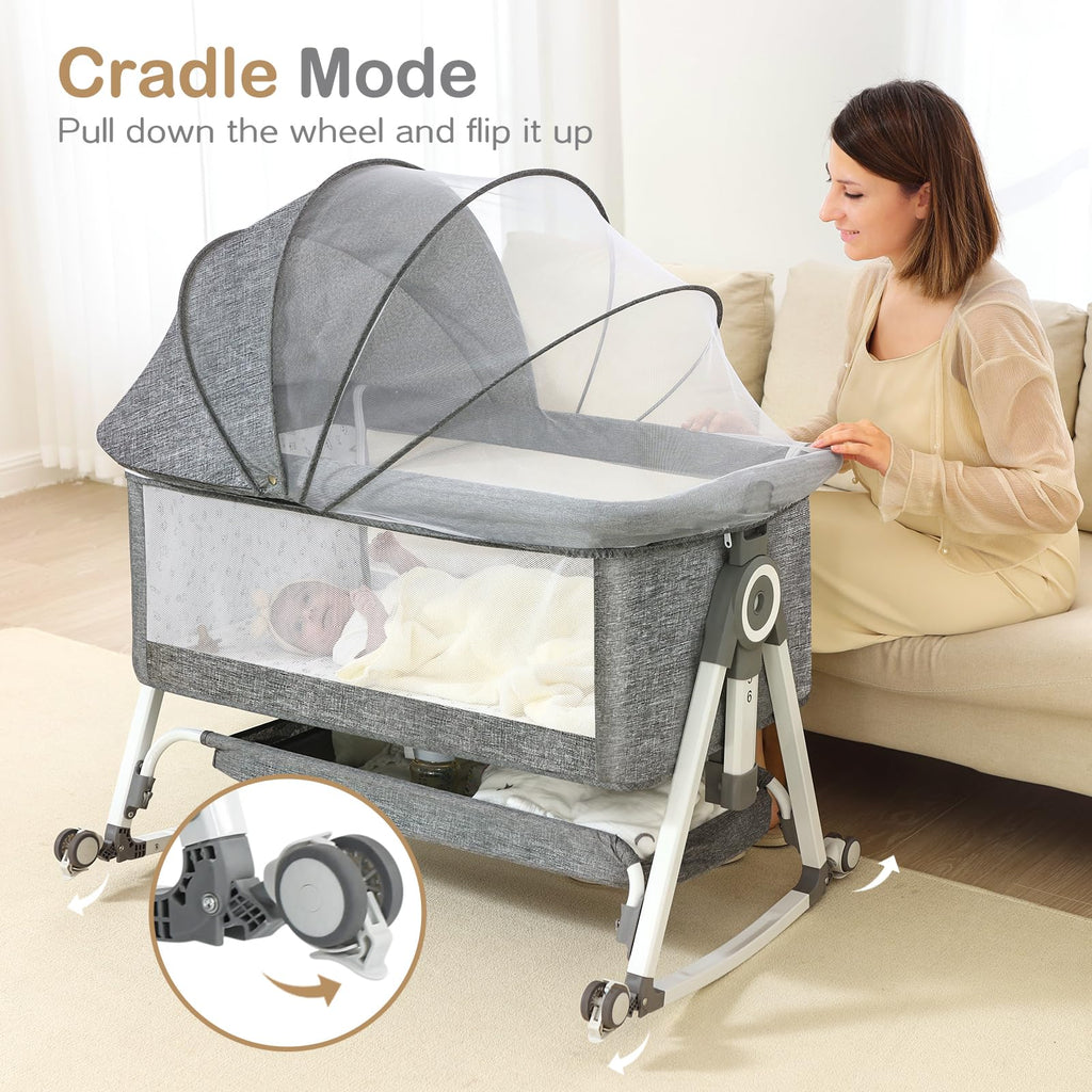 Portable Bedside Bassinet with Waterproof Mattress, Grey Q15811