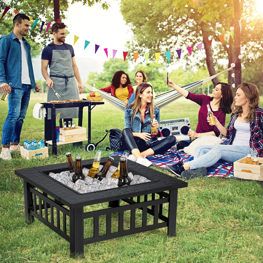 32 inch 3 in 1 Wood Burning Fire Pit Table with BBQ Grill X8328