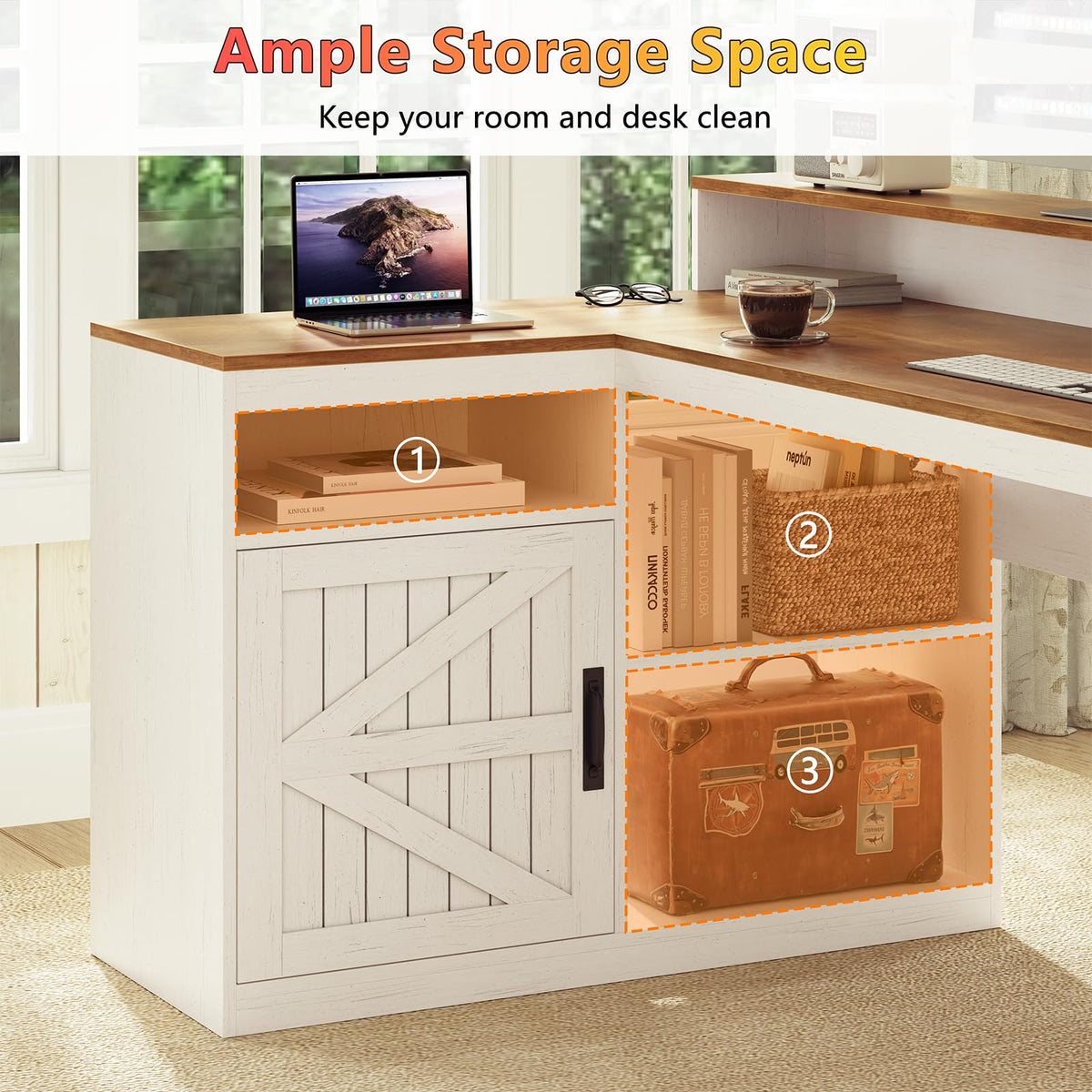 63" L Shaped Desk with Drawers and Printer Stand L662