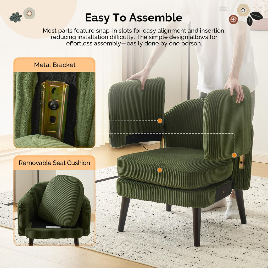Green Corduroy Accent Armchairs Set of 2 V727124
