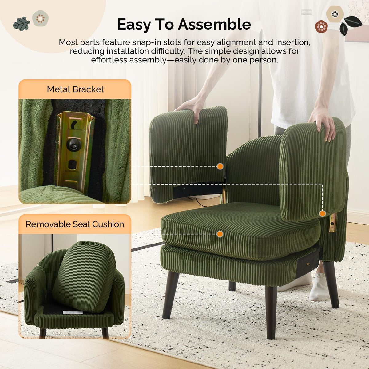 Green Corduroy Accent Armchairs Set of 2 V727124