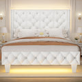 White Upholstered Full Size Bed Frame with Headboard M884