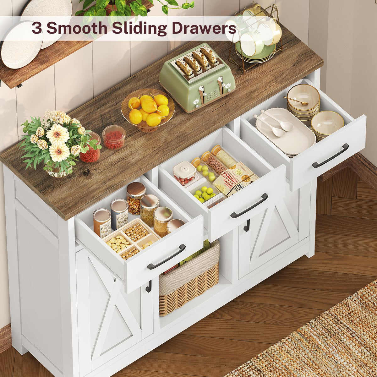 White Storage Cabinet with 3 Drawers and 2 Doors Q72298