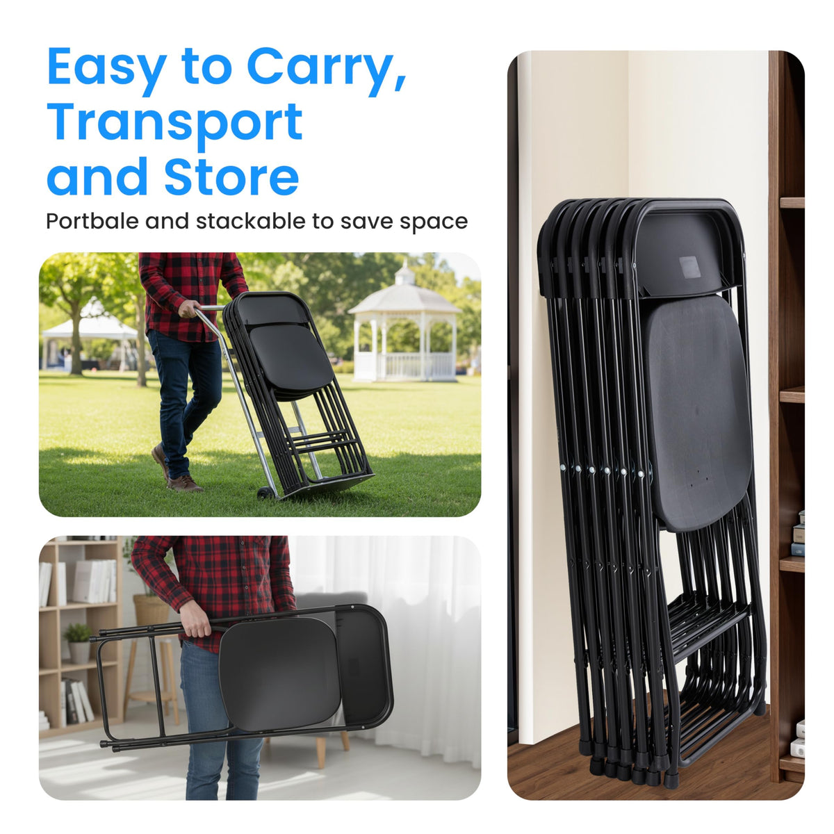 Black 10-Pack Plastic Folding Chair with Metal Frame X34741