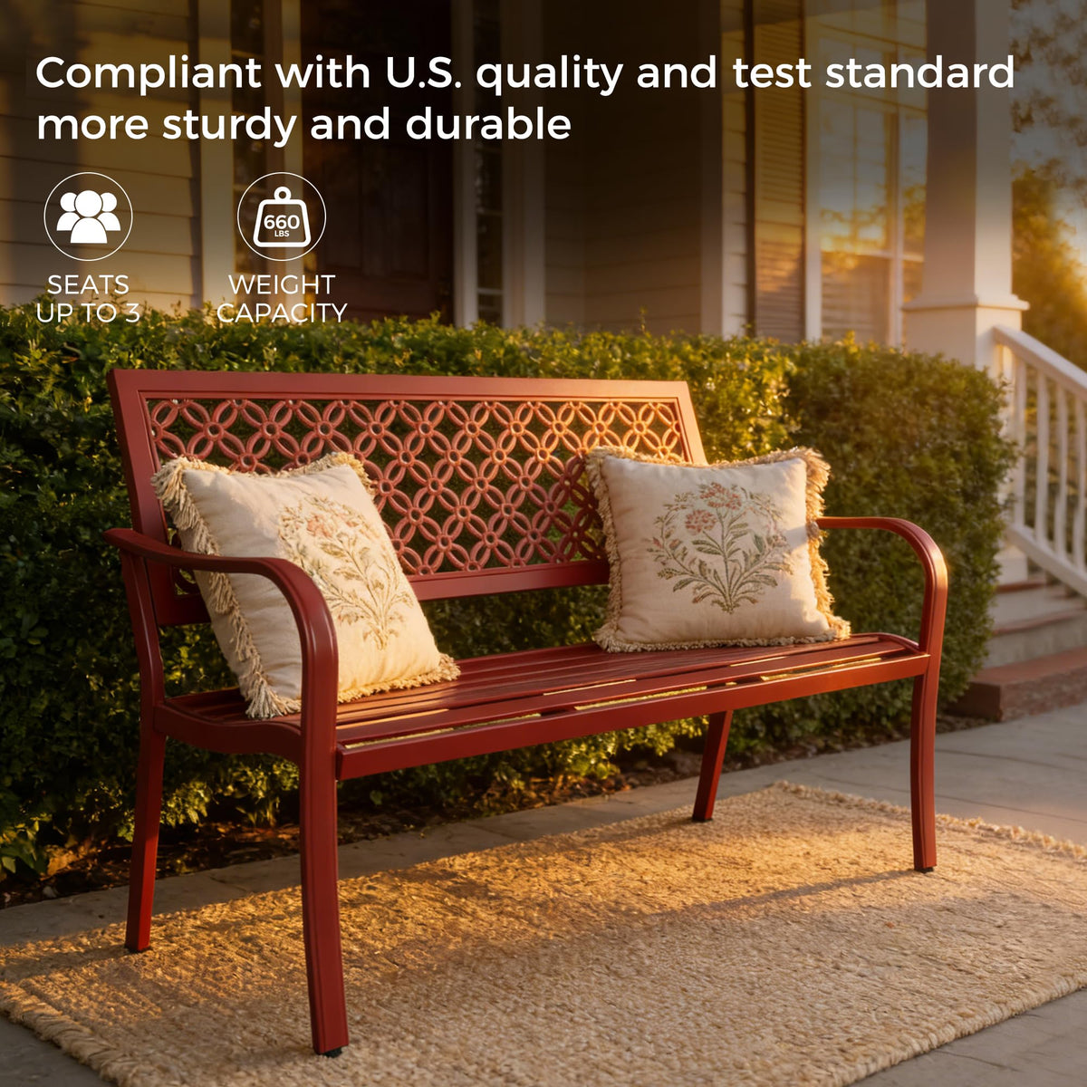 Cherry Red Metal Garden Bench R914878