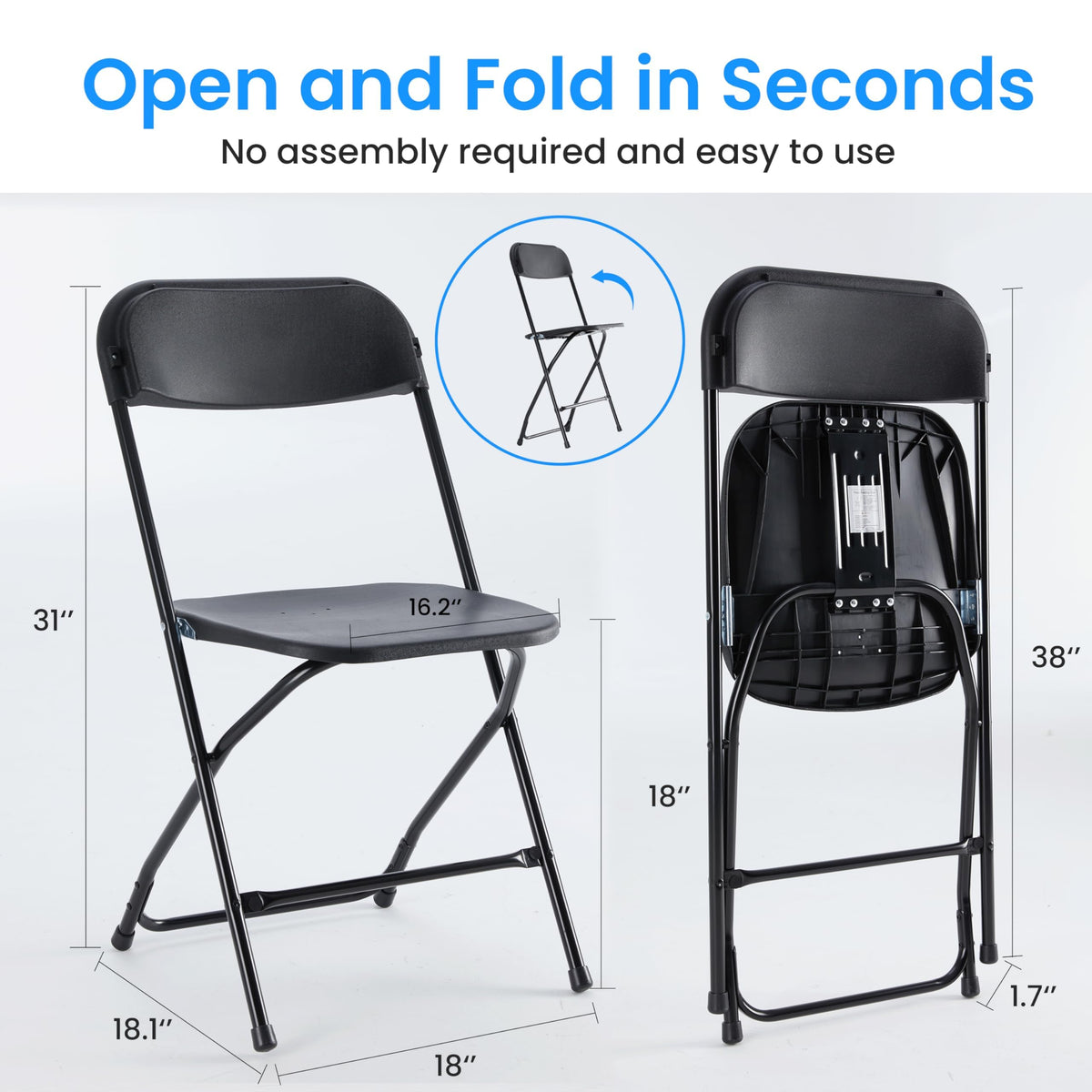 Black 10-Pack Plastic Folding Chair with Metal Frame X34741