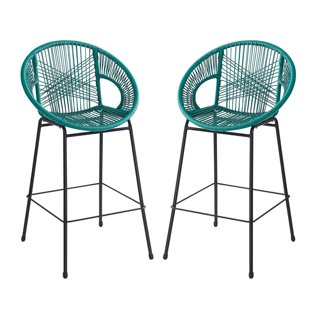 Teal Faux Wicker Outdoor Bar Stool Set of 2 W924813