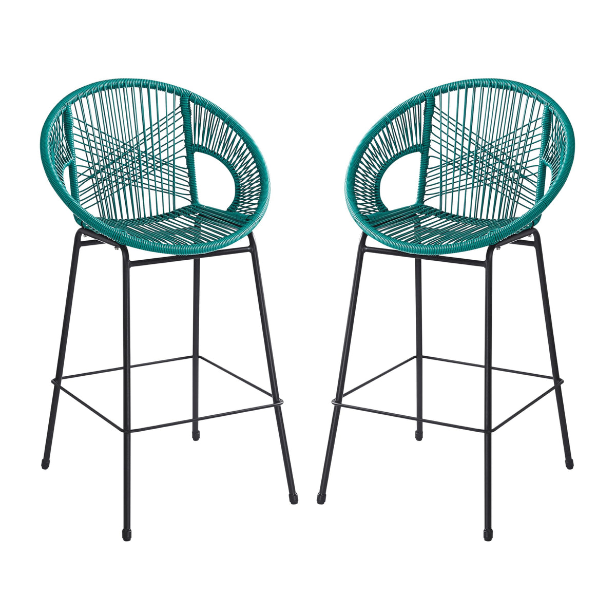 Teal Faux Wicker Outdoor Bar Stool Set of 2 W924813