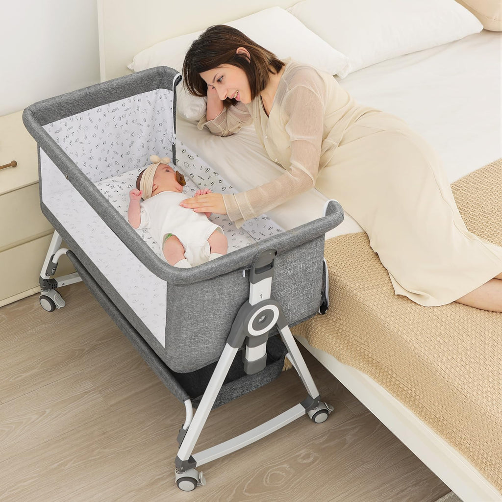 Portable Bedside Bassinet with Waterproof Mattress, Grey Q15811