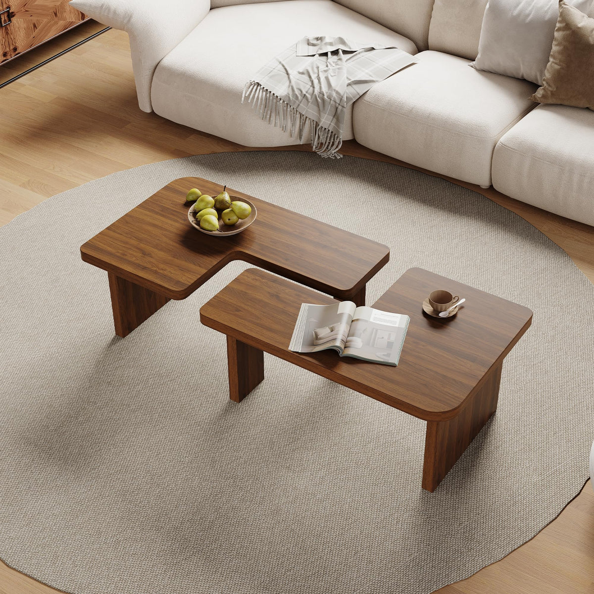 Brown Wooden L-Shape Coffee Table Set of 2 S200328