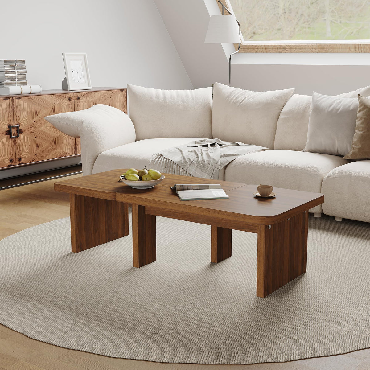 Brown Wooden L-Shape Coffee Table Set of 2 S200328
