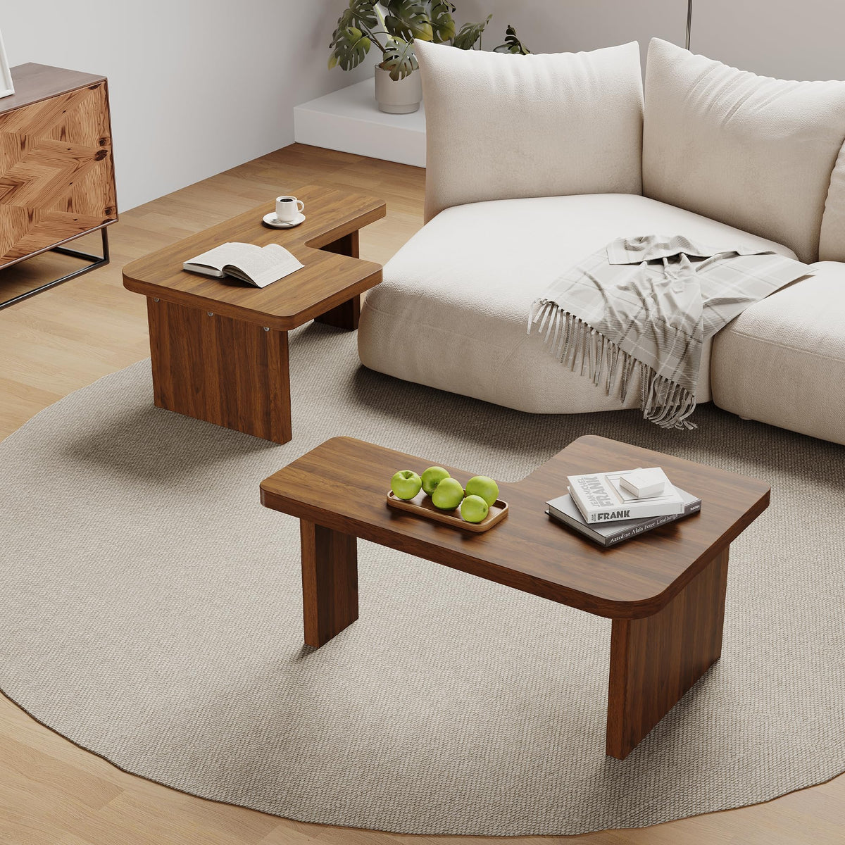Brown Wooden L-Shape Coffee Table Set of 2 S200328