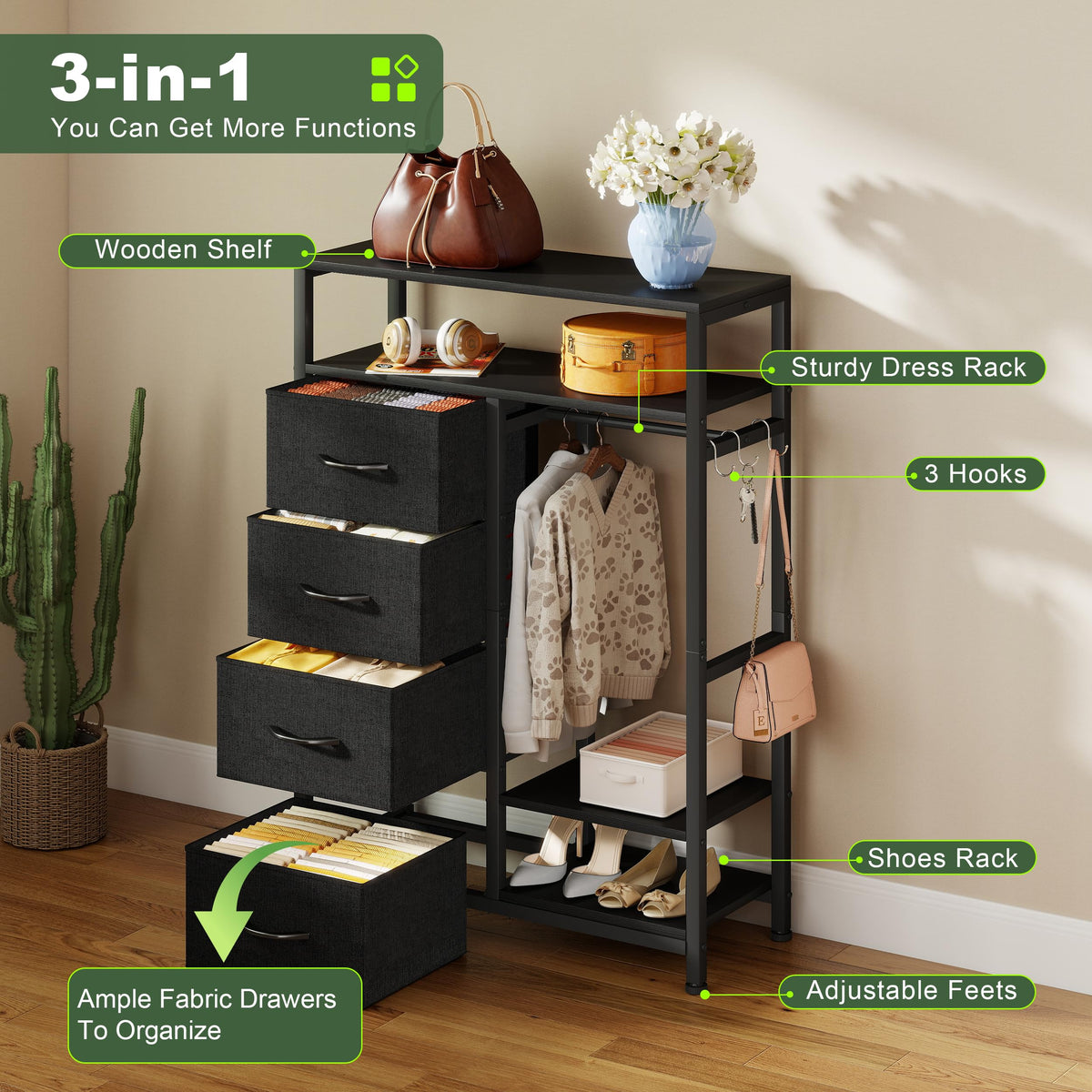 31.5" Dresser with Hanging Rack U1626