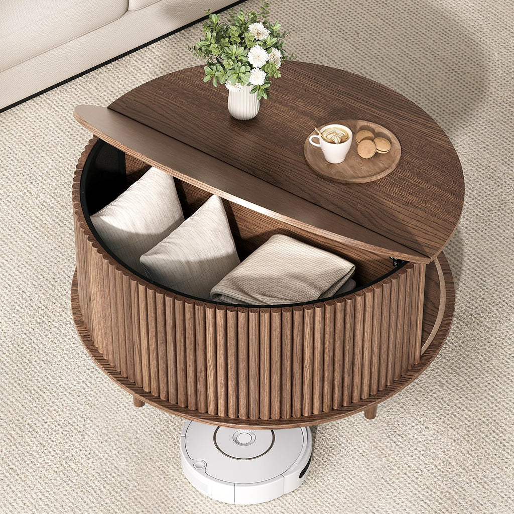 Round Coffee Table with Storage, 31.5", Walnut G3737