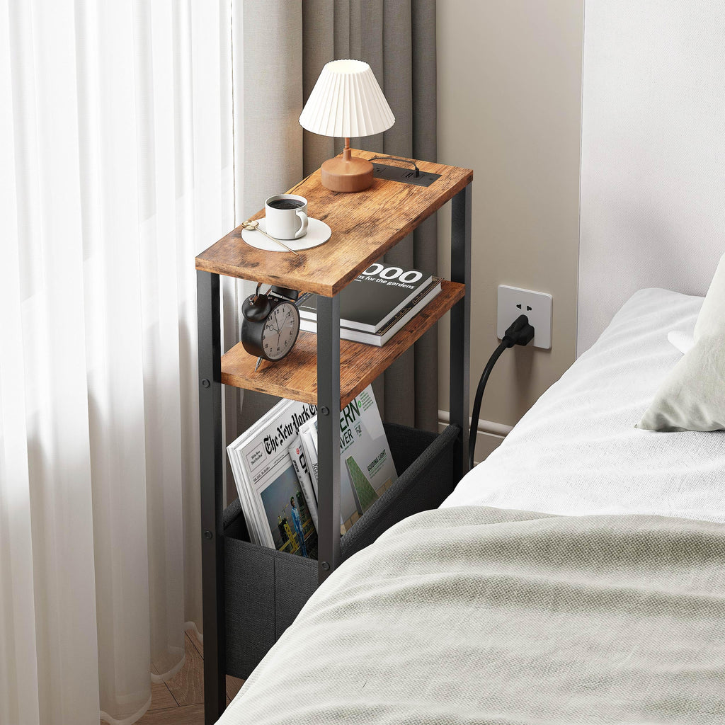 Narrow 3 Tier Side Table with Charging Station and Magazine Rack V39296