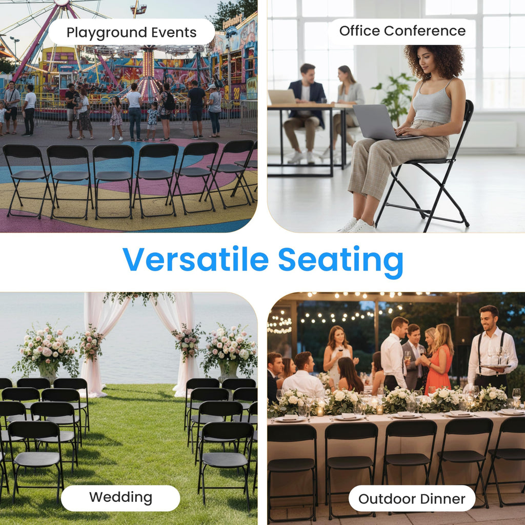 Black 10-Pack Plastic Folding Chair with Metal Frame X34741