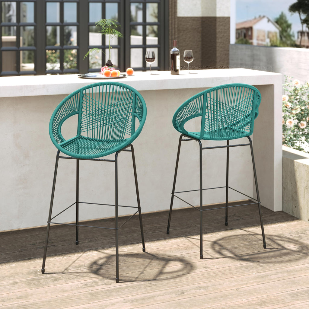 Teal Faux Wicker Outdoor Bar Stool Set of 2 W924813